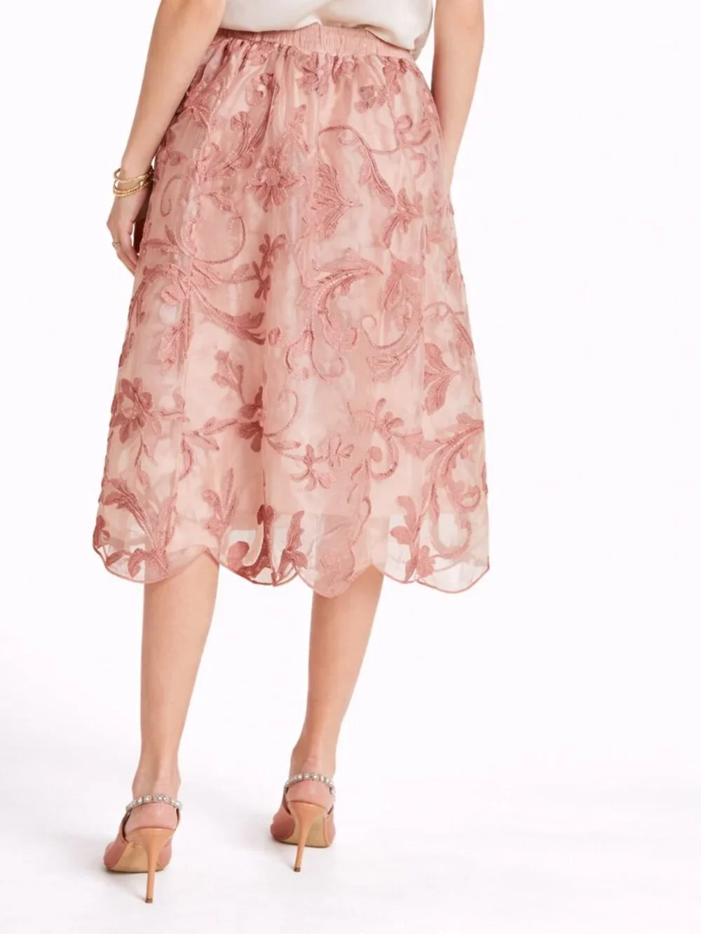 Anthro Maeve Shannon‎ Embroidered Midi Skirt M Pink A-Line Floral NWOT - Picture 3 of 13